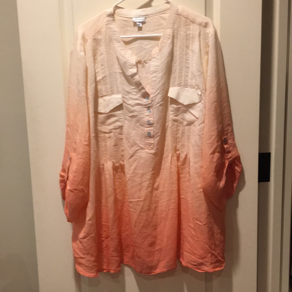 Avenue 1/4 button Ombre band collar tunic top long sleeve w/ tab size 30/32